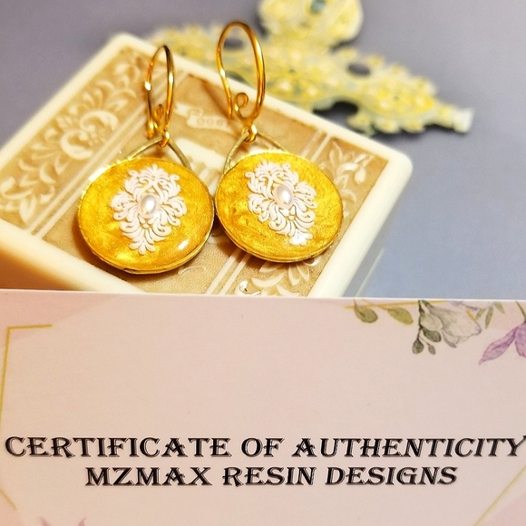 MzMax Resin Designs Jewelry - LACE & PEARLS MzMax Resin Designs Dangle Earrings